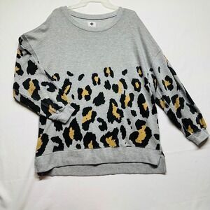 Like Love Gray Animal Leopard Print Long Sleeve Sweatshirt Womens Large